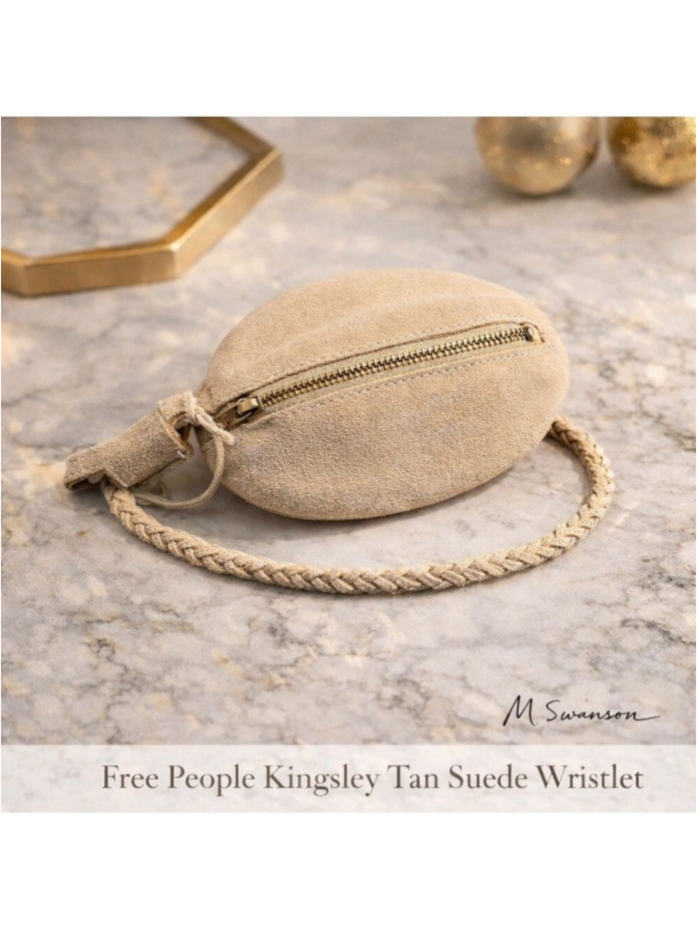 NEW Free People Kingsley Tan Suede Braided Wristlet NWT